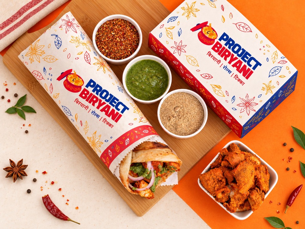 Authentic Kathi Roll in Project Biryani Branded Wrapper