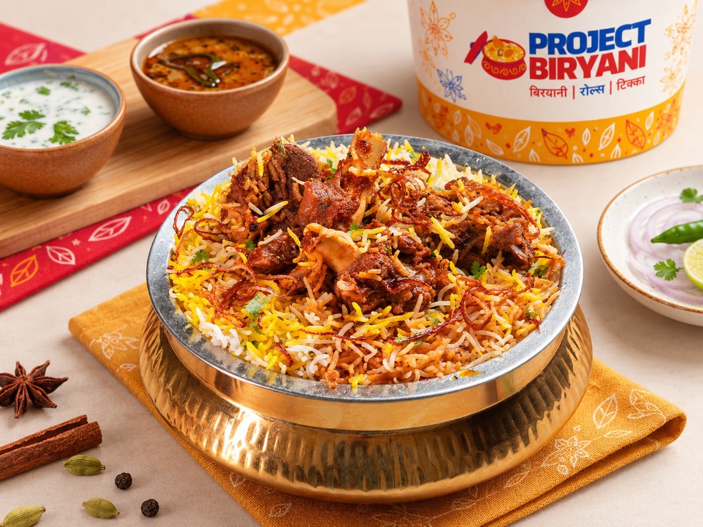 Authentic Lucknowi Mutton Dum Biryani in brass handi
